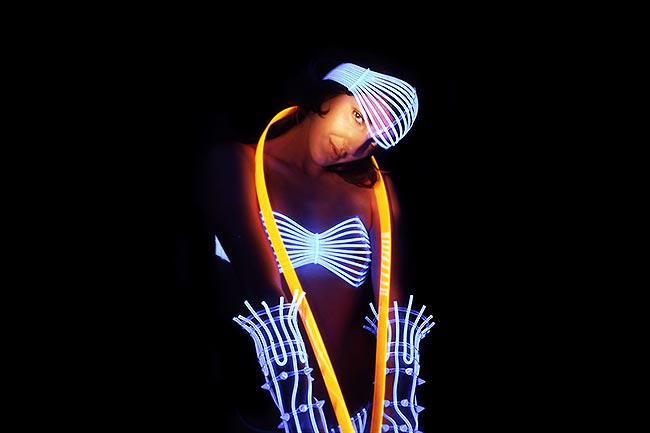 Glow in the dark stage clothing under UV light
